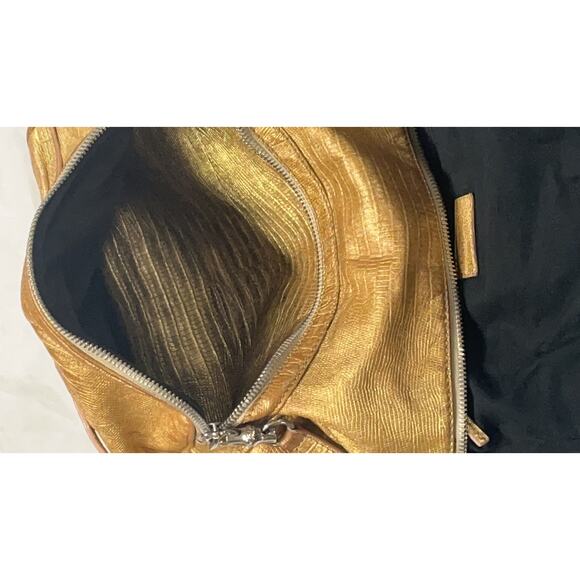 Pollini Gold Snakeskin Pattern Leather Bag - Shoulder Bag, Silver Hardwear - Picture 13 of 16